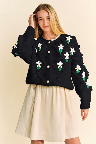 Hot Girl X Davi & Dani Floral Button Down Cardigan In Black