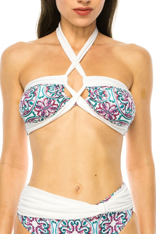 Hot Girl French Floral Crisscross Halter Bikini