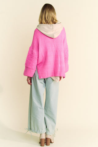 Hot Girl X Davi & Dani Fuzzy Sleeve Open Front Cardigan In Hot Pink