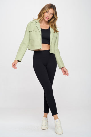 Hot Girl X Coalition LA Snap Down Vegan Leather Cropped Hooded Jacket In Mint