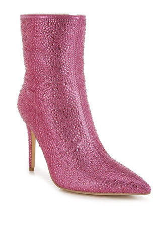 Hot Girl X London Rag Anun Rhinestone Embellished Heeled Ankle Boots In Pink