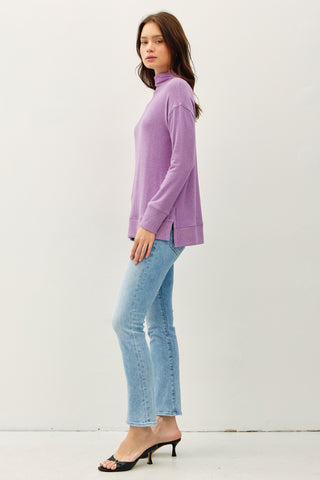 Hot Girl Be Cool Side Slit Mock Neck Long Sleeve Tunic Top In Lavender