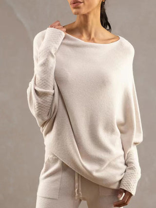 Hot Girl Boat Neck Batwing Long Sleeve Knit Top