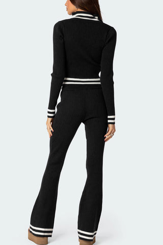 Hot Girl Nikki Contrast Stripe Zip Up Long Sleeve Top and Pants Two Piece Lounge Set