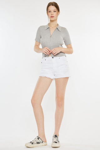 Hot Girl X Kancan Raw Hem Distressed Denim Shorts In White