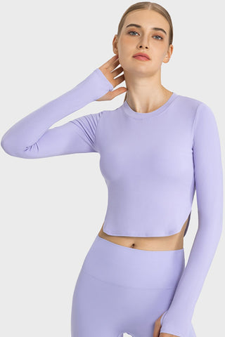 Hot Girl STRETCH Side Slit Long Sleeve Active Crop Top - Hot Girl Apparel