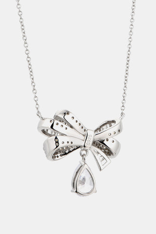 HGA Teardrop Bow Sterling Silver Zircon Pendant Necklace - Hot Girl Apparel