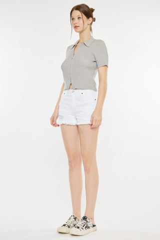 Hot Girl X Kancan Raw Hem Distressed Denim Shorts In White