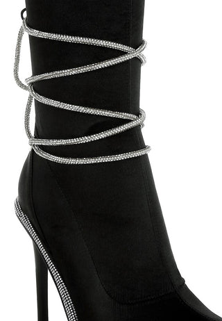 Hot Girl X London Rag Dacia Rhinestone Strap Satin Calf Boots