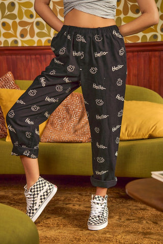 Hot Girl Smiley Pattern Loose Fit Cotton Lounge Pants