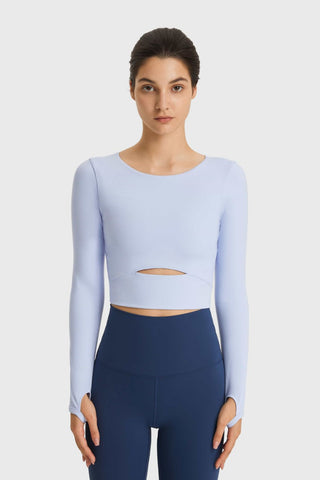 Hot Girl Like Skin Cutout Long Sleeve Cropped Active Top