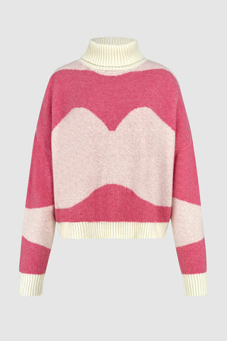 Hot Girl Color Wave Turtleneck Sweater In Pink