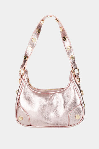 Hot Girl Fame Star Button Trim Metallic Crossbody Bag In Pink