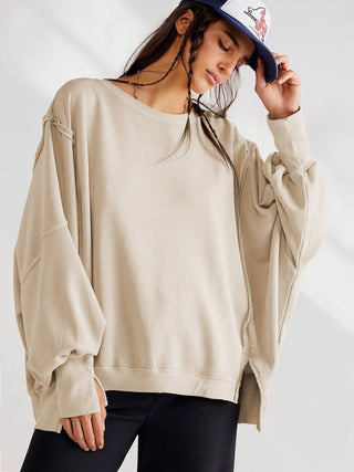 Hot Girl Exposed Seam Loose Fit Long Sleeve T-Shirt