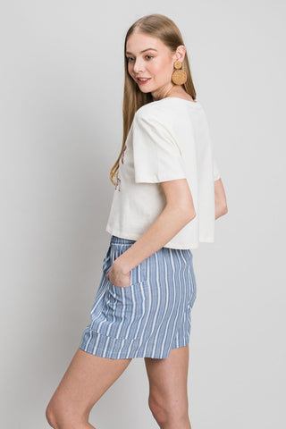 Hot Girl Cotton Bleu Yarn Dyed Striped Shorts In Blue - Hot Girl Apparel