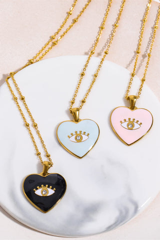 HGA Heart & Evil Eye Shape 18K Gold Plated Pendant Necklace - Hot Girl Apparel