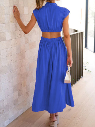 Hot Girl Cutout Mock Neck Sleeveless Ruched Midi Dress - Hot Girl Apparel