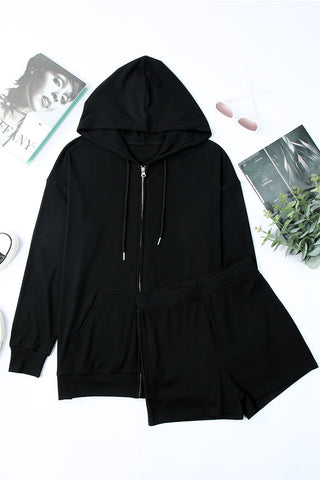 Hot Girl Drawstring Zip Up Sweatshirt and Shorts Lounge Two Piece Set