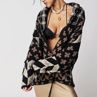 Hot Girl Geo Print Oversized Cardigan