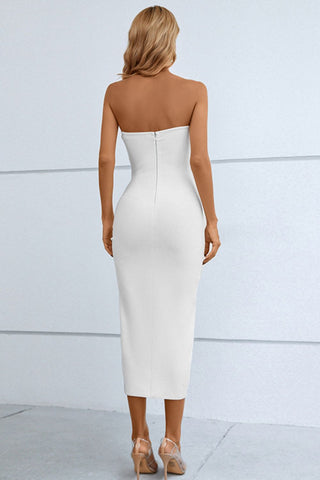 Hot Girl Strapless Cutout Detail Split Bandage Midi Dress