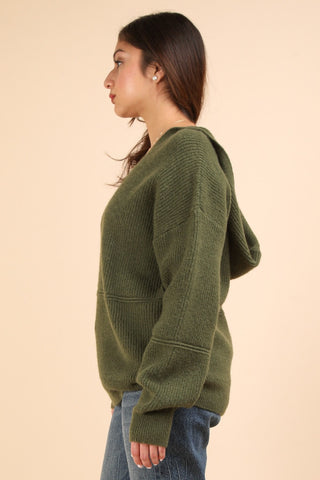 Hot Girl Like Home Seam Detail Cotton Hooded Sweater In Olive