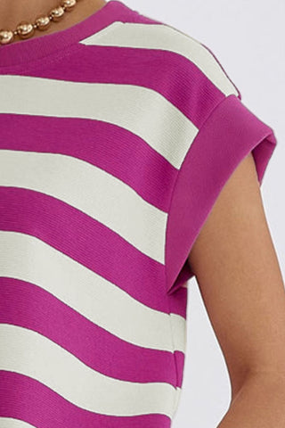 Hot Girl Magenta Striped Cap Sleeve Dress With Pockets - Hot Girl Apparel