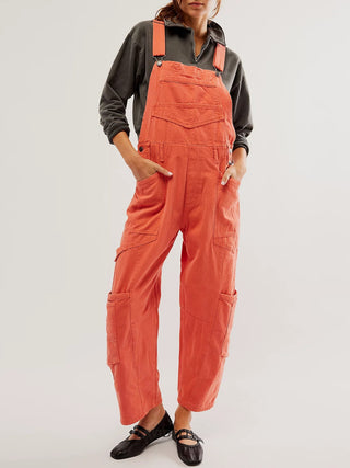 Hot Girl Pocketed Contrast Strap Denim Overalls