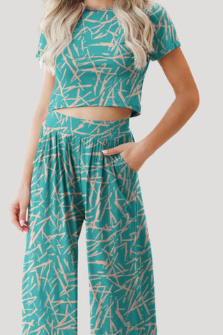 Hot Girl Printed Short Sleeve Top and Pants Lounge Set - Hot Girl Apparel