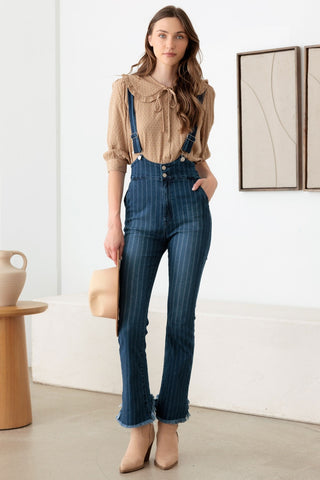 Hot Girl Litz La Striped Stretched Suspender Denim Overalls