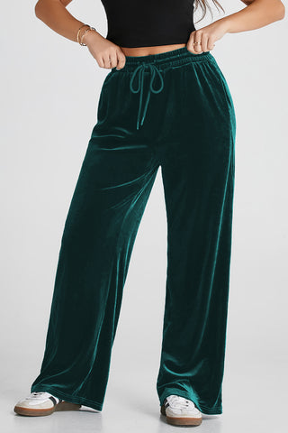 Hot Girl Velour Drawstring Wide Leg Sweatpants