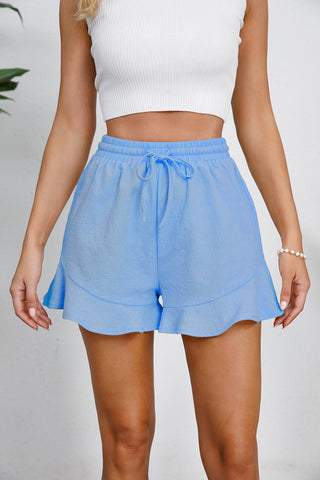 Hot Girl Drawstring Ruffle Hem Linen Shorts - Hot Girl Apparel