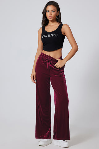 Hot Girl Velour Drawstring Wide Leg Sweatpants