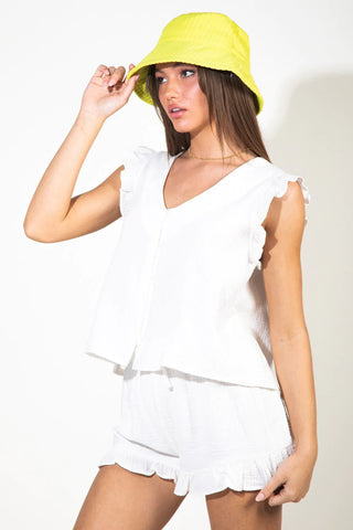 Hot Girl Ruffled Linen Top and Shorts Two Piece  Set - Hot Girl Apparel
