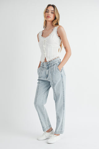 Hot Girl MABLE Pleated Front Detail Straight Leg Jeans