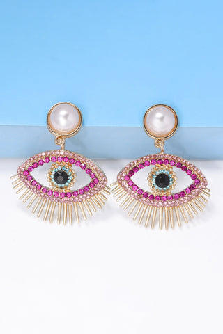 HGA Evil Eye Shape Rhinestone Pearl Dangle Earrings