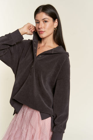 Hot Girl Henley Ribbed Chenille Hoodie