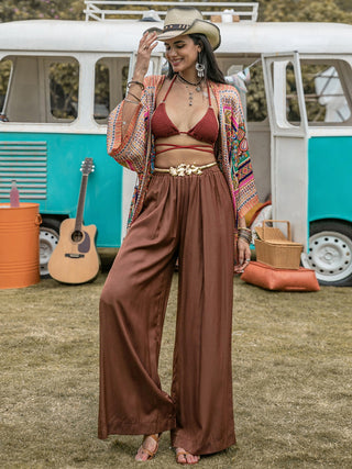 Hot Girl Boho High Waist Wide Leg Pants In Chestnut Brown - Hot Girl Apparel