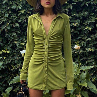 Hot Girl Casual Spring Long Sleeve Shirt Dress - Hot Girl Apparel