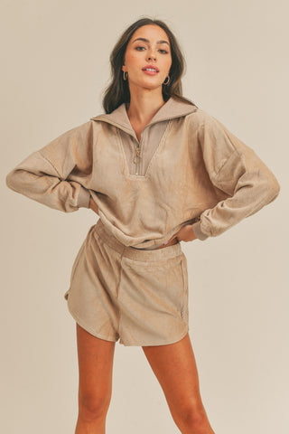 Hot Girl MABLE Corduroy Half Zip Top and Shorts Set