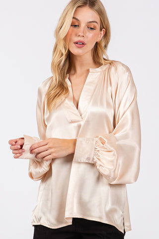 Hot Girl SAGE + FIG Notched Long Sleeve Blouse