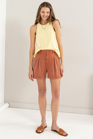 Hot Girl HYFVE High Waist Pleated Linen Shorts In Ochre