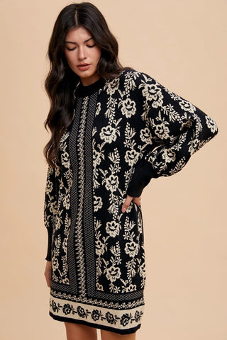 Hot Girl Annie Wear Floral Jacquard Sweater Dress In Black