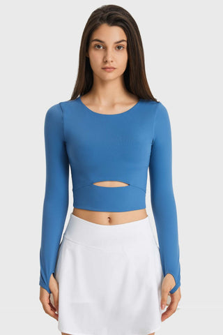 Hot Girl Like Skin Cutout Long Sleeve Cropped Active Top