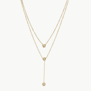 HGA Stainless Steel Zircon Double-Layered Gold Necklace