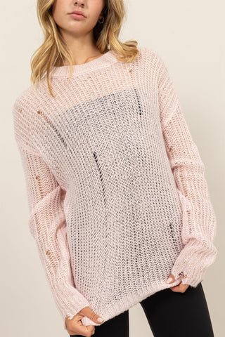 Hot Girl HYFVE Distressed Long Sleeve Knit Top In Blush Pink