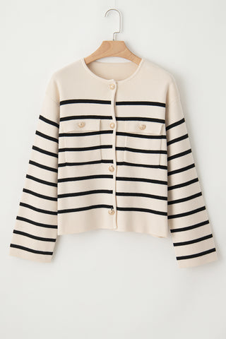 Hot Girl Striped Button Up Cardigan Sweater