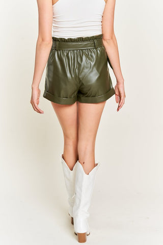 Hot Girl High Waisted Belted Faux Leather Shorts