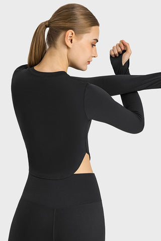 Hot Girl STRETCH Side Slit Long Sleeve Active Crop Top - Hot Girl Apparel