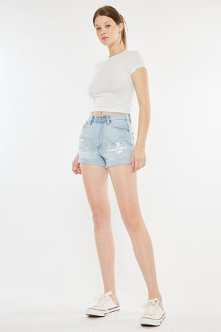 Hot Girl X Kancan High Rise Repaired Mom Light Wash Denim Shorts - Hot Girl Apparel