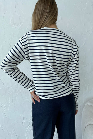 Hot Girl Striped Crewneck Cotton Long Sleeve Tee